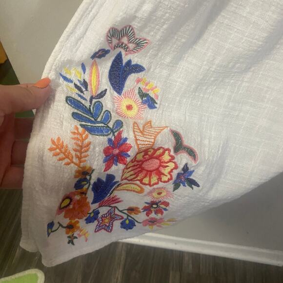 ODDY White Embroidered Floral Tassel Tie Kimono Duster Boho Short Sleeve OS - Picture 6 of 13